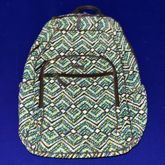 Vera Bradley Backpack Book bag Rain Forest Blue Green Brown NWOT Never Used VERA BRADLEY Blue Green Double Daisy Backpack | Mercari main image 3